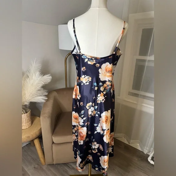 Bebe | Floral Satin Slip Midi Dress - Picture 5 of 8